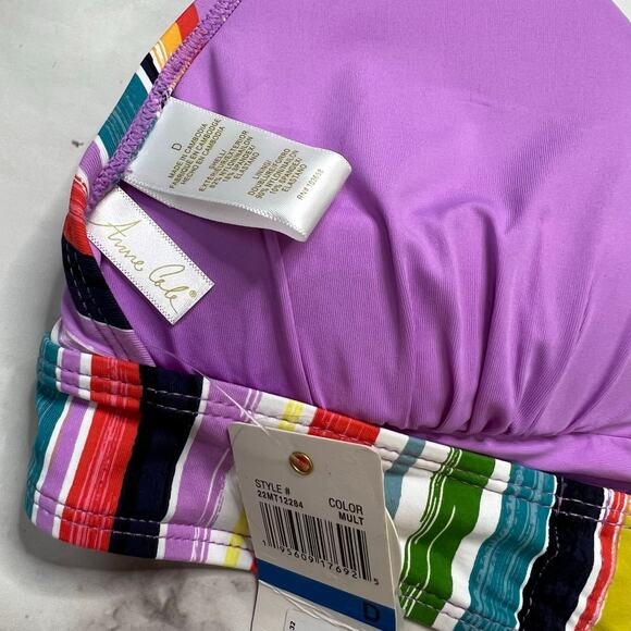 Anne Cole Painted Stripe Banded Halter Bikini Top Size D White Purple New - Picture 6 of 6